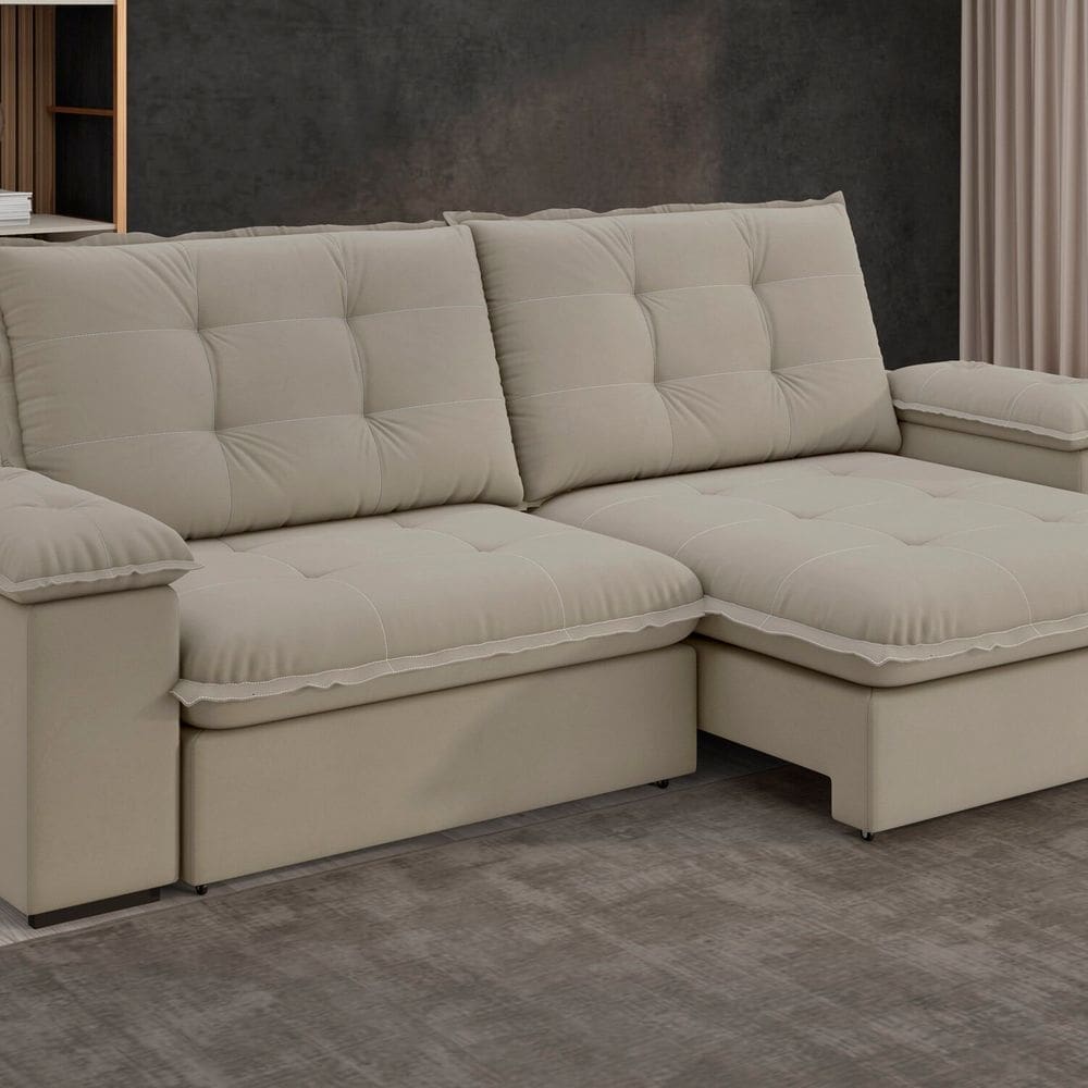 Sofá Fofao Premium Slim 2.50 Cm Retrátil e Reclinável 4 Lugares Castor