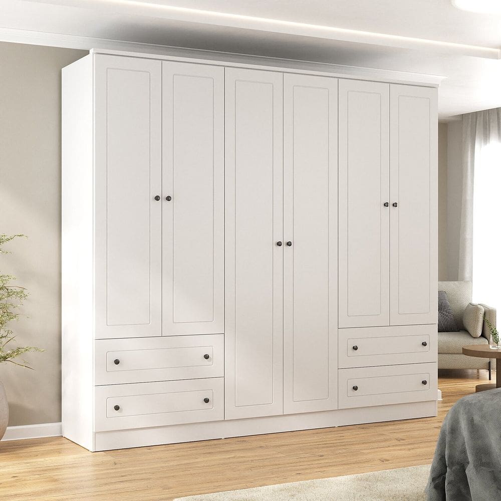 Guarda-roupa Casal 6 Portas 4 Gavetas Fort Branco