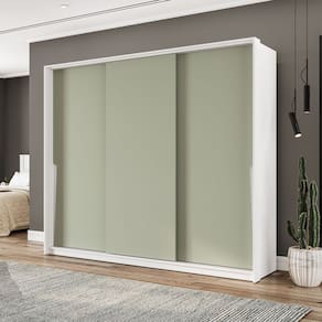 Guarda Roupa 3 Portas de Correr 4 Gavetas Branco/Verde
