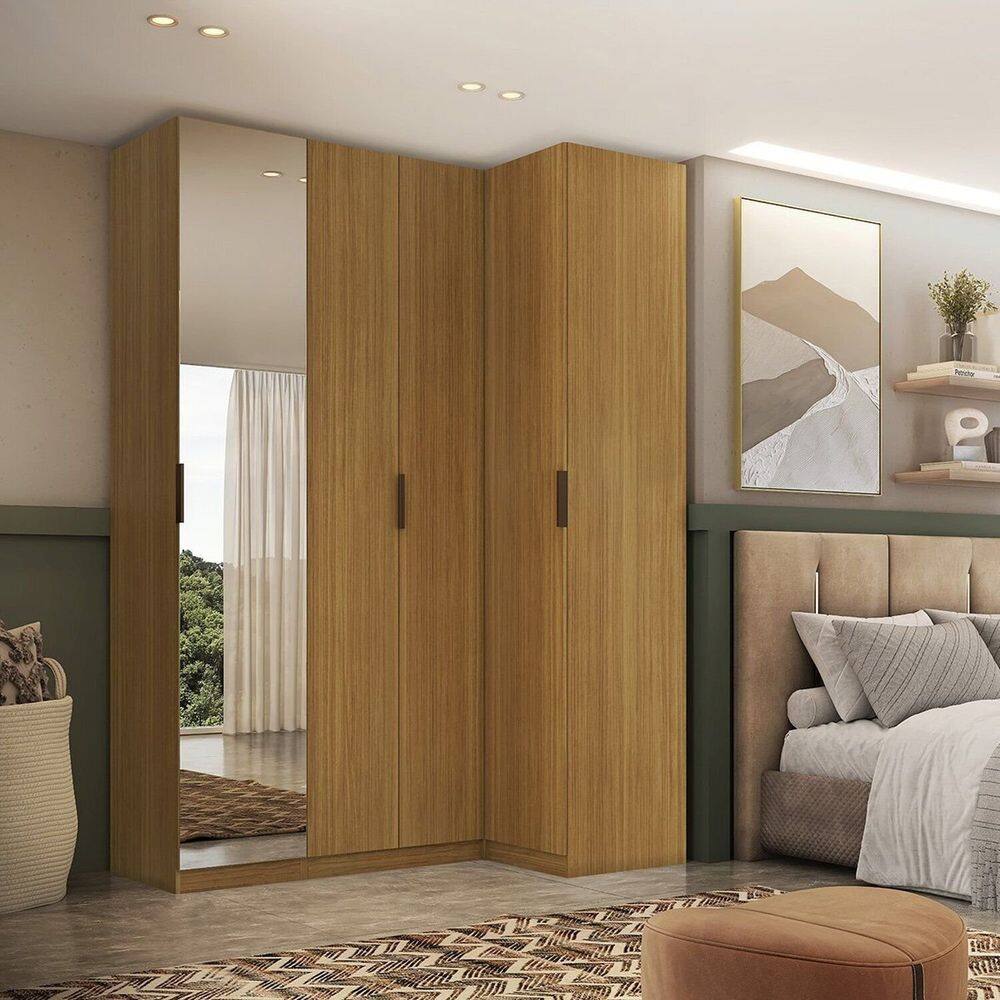 Guarda-roupa de Canto Reto 4 Portas Espelho Altezza Slim Freijó Freijó