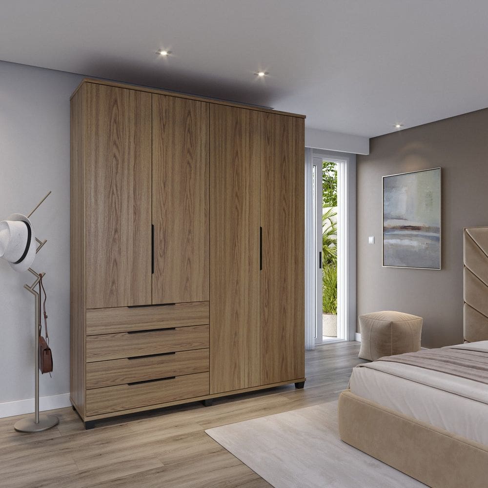 Guarda-roupa Casal 4 Portas 4 Gavetas 100% Mdf Allen 181,7 Cm Freijó