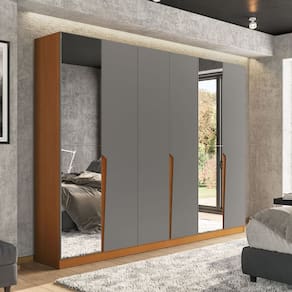 Guarda Roupa 6 Portas 4 Gavetas com Espelho Porto Freijó/Cinza
