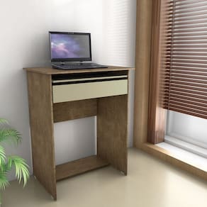 Escrivaninha Pequena com Gaveta e Suporte de Teclado Bella 63cm X 79cm Canela/Off White