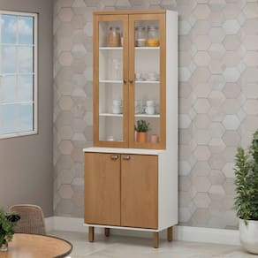 Armário Cristaleira com 2 Portas de Vidro e Balcão com 2 Portas Provençal 100% Mdf Branco/Teka Soho