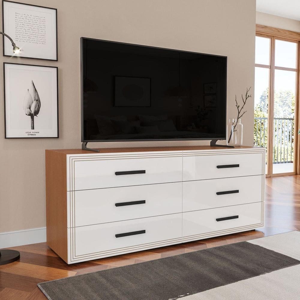 Cômoda 6 Gavetas 150cm 46cm 63,1cm Valência Branco/Freijó