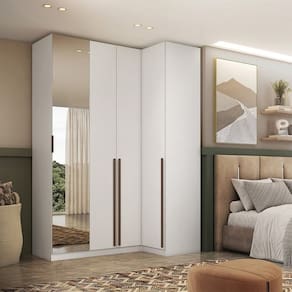 Guarda-roupa de Canto Reto 4 Portas Espelho Altezza Trend Freijó/Titânio