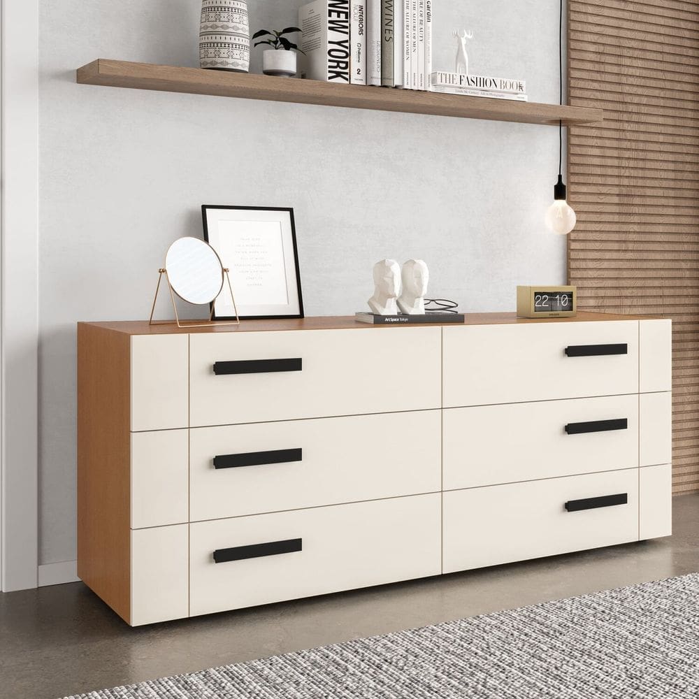 Cômoda 6 Gavetas Lisboa Móveis 63,1cm X 150,1cm Creme/Freijó