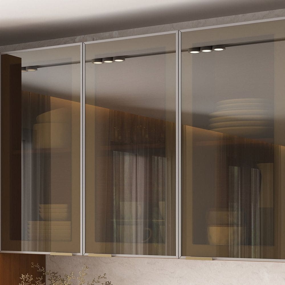 Armário 120cm 3 Portas de Vidro Mdf Dobradiças Slow Motion Lumina Itatiaia Cinamomo/Cinza