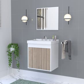 Kit Gabinete Banheiro em Mdf com Espelheira Veneto Berlin/ Branco