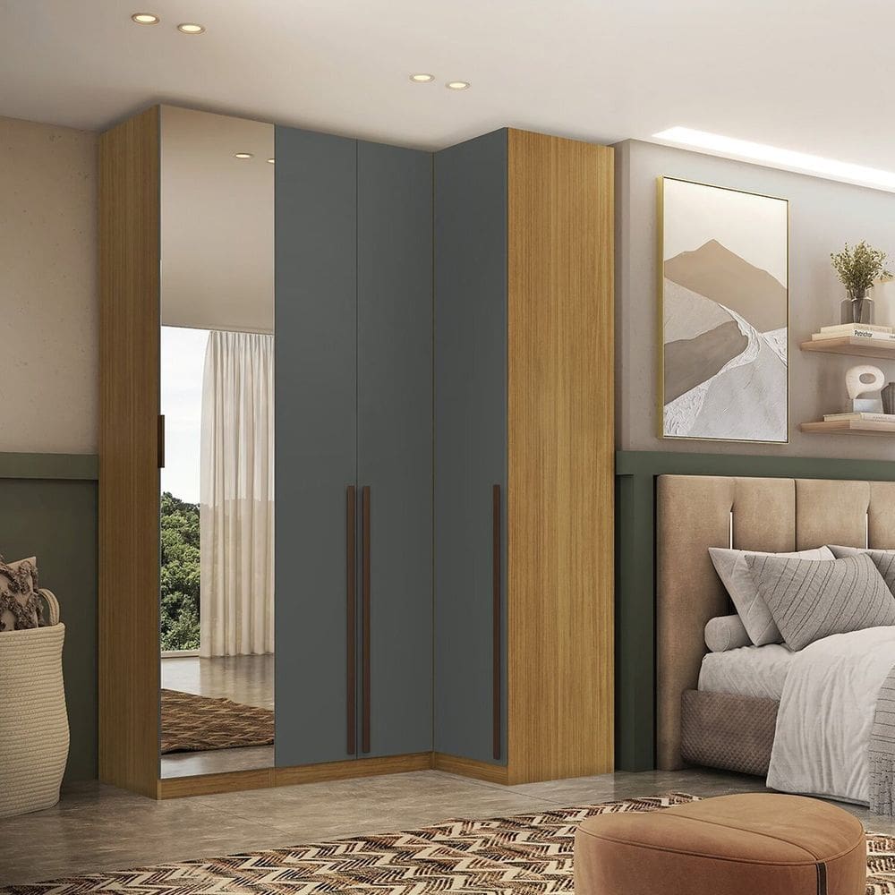 Guarda-roupa de Canto Reto 4 Portas Espelho Altezza Trend Freijó/Titânio