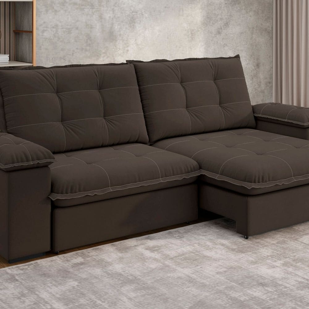 Sofá Fofao Premium Slim 2.50 Cm Retrátil e Reclinável 4 Lugares Marrom