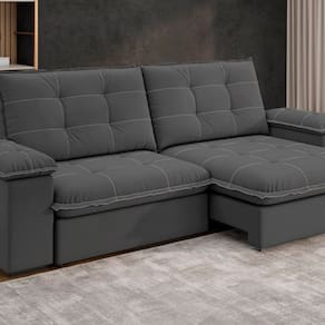 Sofá Fofao Premium Slim 2.50 Cm Retrátil e Reclinável 4 Lugares Titânio