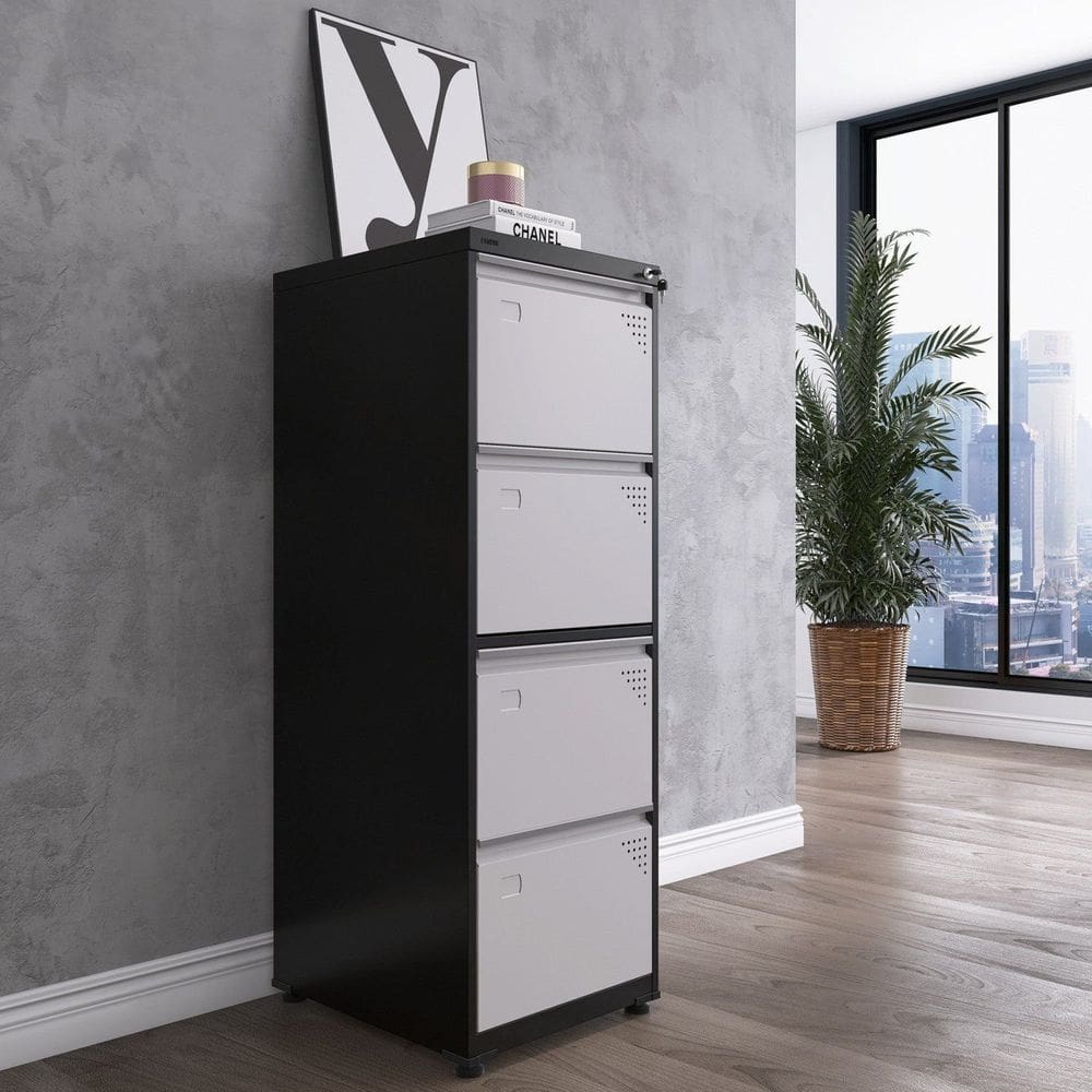 Gaveteiro Arquivo de Aço 4 Gavetas 136,2x47x67 Cm Preto/Cinza