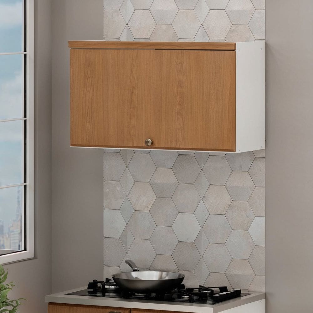 Armário Aéreo para Cozinha 100% Mdf 1 Porta Basculante Internacional Detalhes 45 Graus Branco/Teka Soho