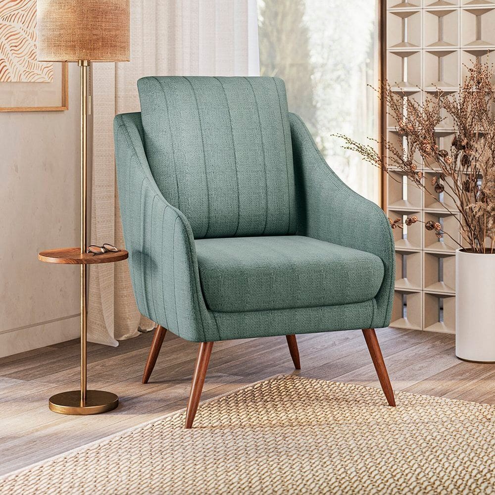 Poltrona Decorativa Estofada com Pés Palito Monserrat Espresso Móveis Verde Claro