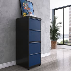 Gaveteiro Arquivo para Escritório em Aço 4 Gavetas Preto/Azul Delrei