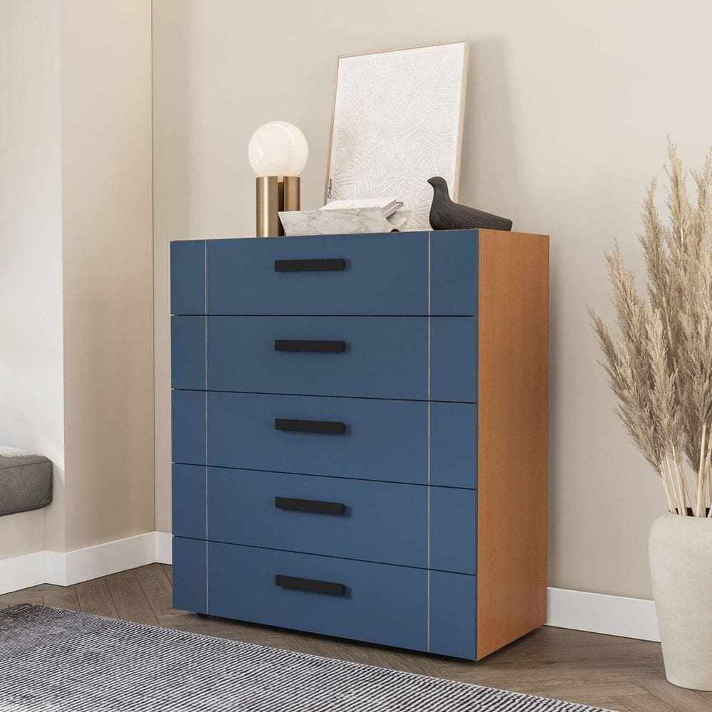 Cômoda 6 Gavetas Lisboa Móveis 104,2 Cm X 90cm Azul/Freijó