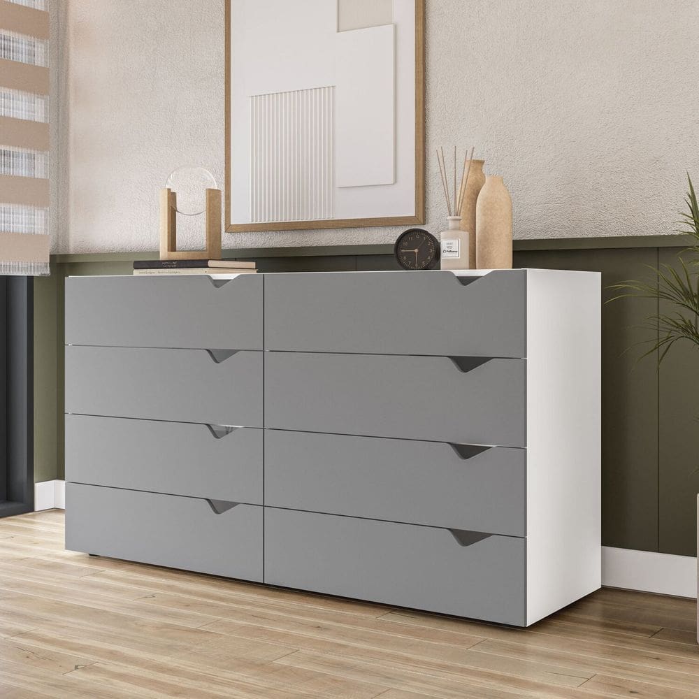 Cômoda 8 Gavetas Porto 150cm X 83,5cm Cinza/Branco