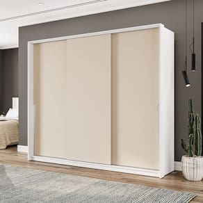 Guarda Roupa 3 Portas de Correr 4 Gavetas Branco/Creme