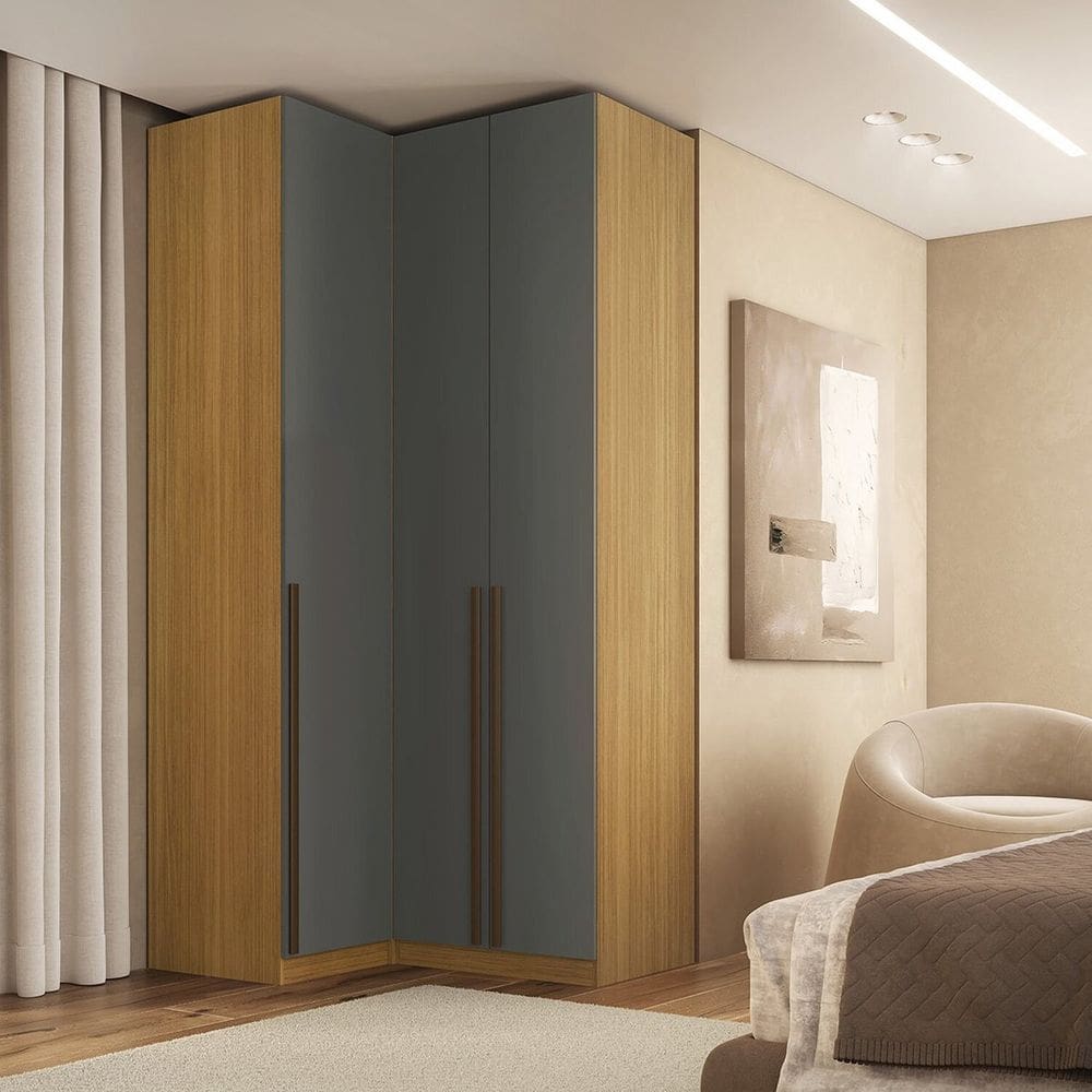 Guarda-roupa de Canto Reto 3 Portas Mdf Altezza Trend Freijó/Titânio