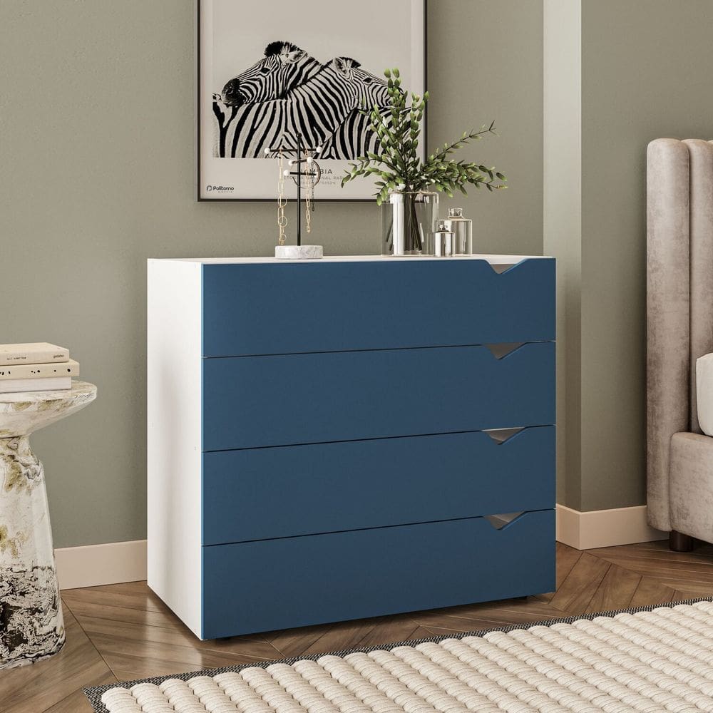 Cõmoda 4 Gavetas 83,8x90x46 Cm Porto Azul/Branco
