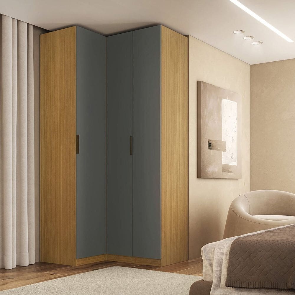 Guarda-roupa de Canto Reto 3 Portas Mdf Altezza Slim Freijó/Titânio