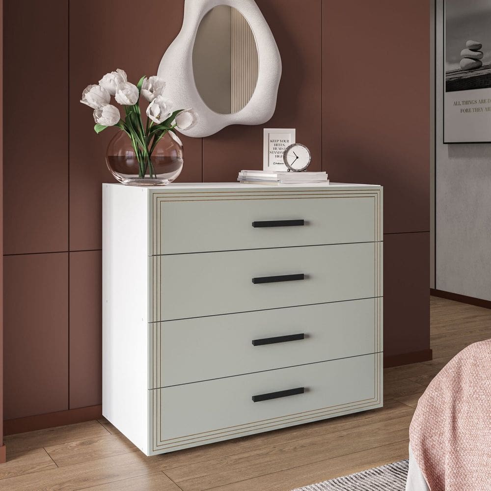 Cômoda 4 Gavetas 83,8cm 46cm 90cm Valência Verde/Branco
