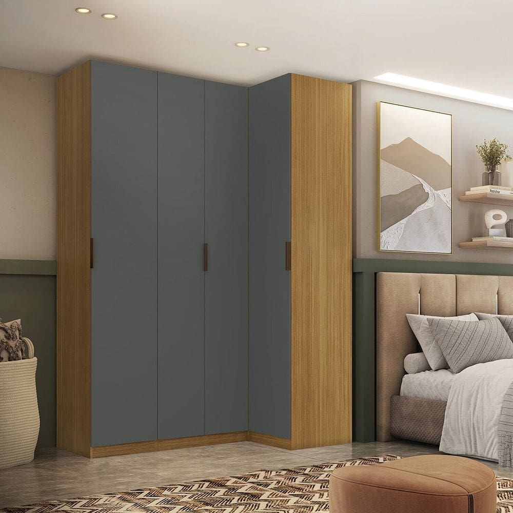 Guarda-roupa de Canto Reto 4 Portas Altezza Slim Freijó/Titânio