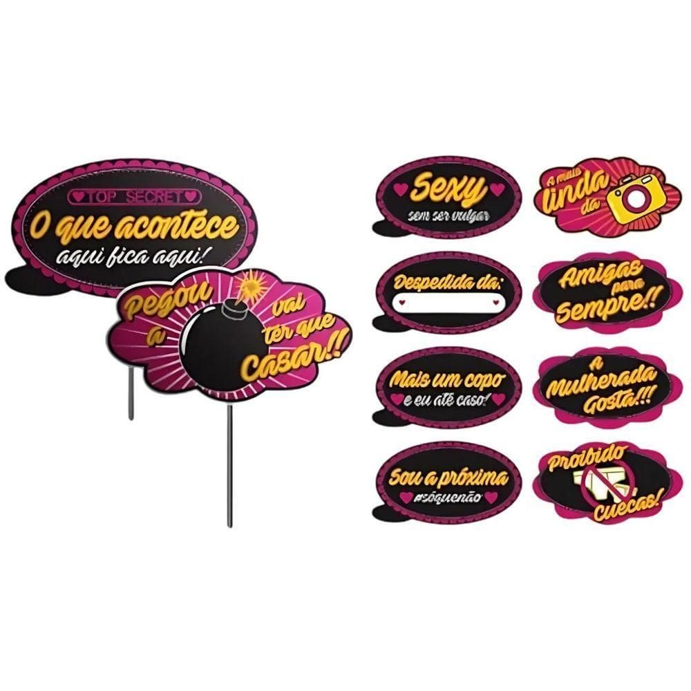 Plaquinhas Divertidas Despedida Solteira Neon - 10 Unidades