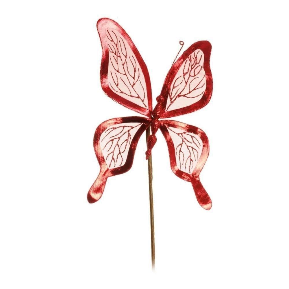 Pick Decorativo Borboleta Vermelha Glitter - 1 Unidade