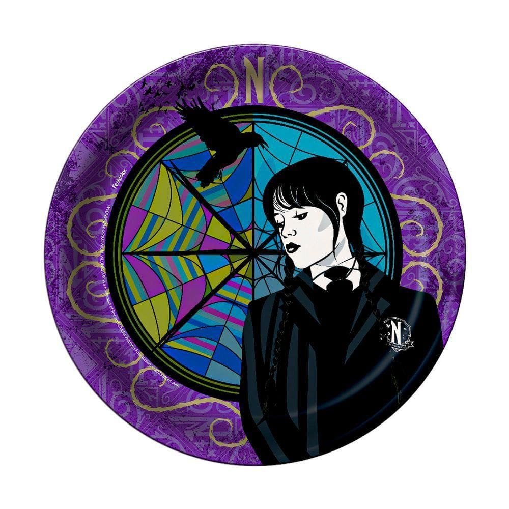 Prato Descartável Wandinha - 8 Un - Festcolor - Extra Festas