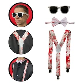 Kit Suspensório Sangrento E óculos Escuro Halloween Branco