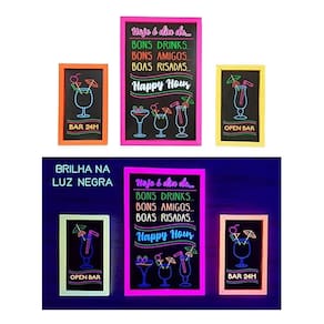 Quadro Decorativo Neon Drinks Para Festas - 3 Unidades