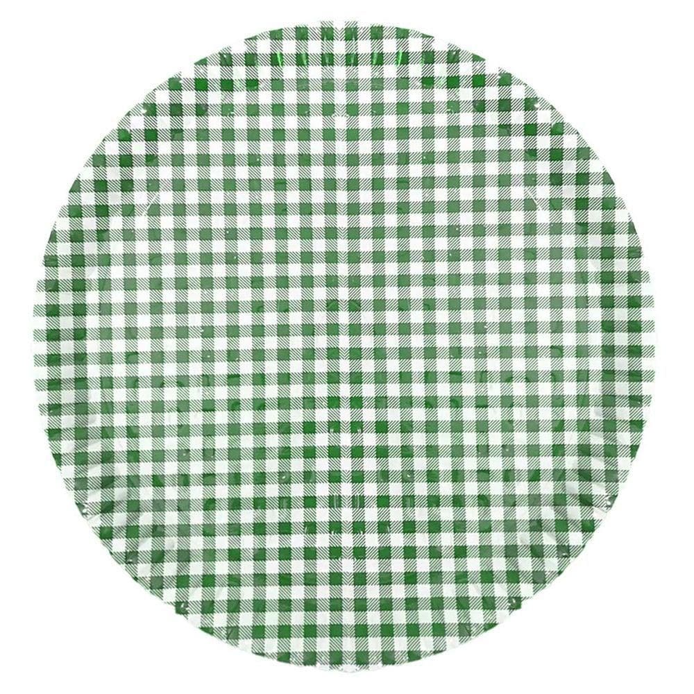 Prato De Papelão Laminado Xadrez Verde Escuro P6 - 32cm