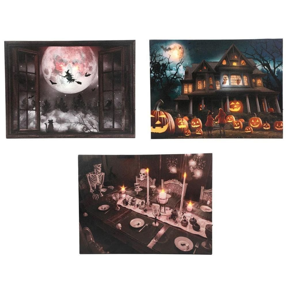 Quadro Decorativo Halloween Iluminado Led Modelo Banquete