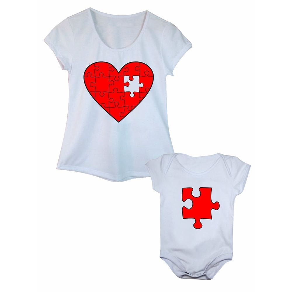 Kit Tal Mãe Tal Filho Camiseta e Body de Bebê Quebra Cabeça