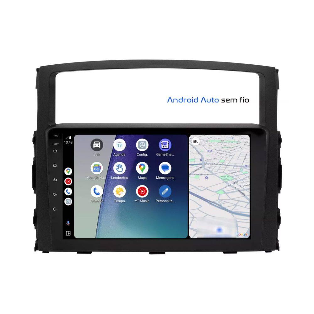 Central Multimídia Pajero Full Svart Tela de 9" 2GB de RAM Android Auto e Carplay + Câmera de ré