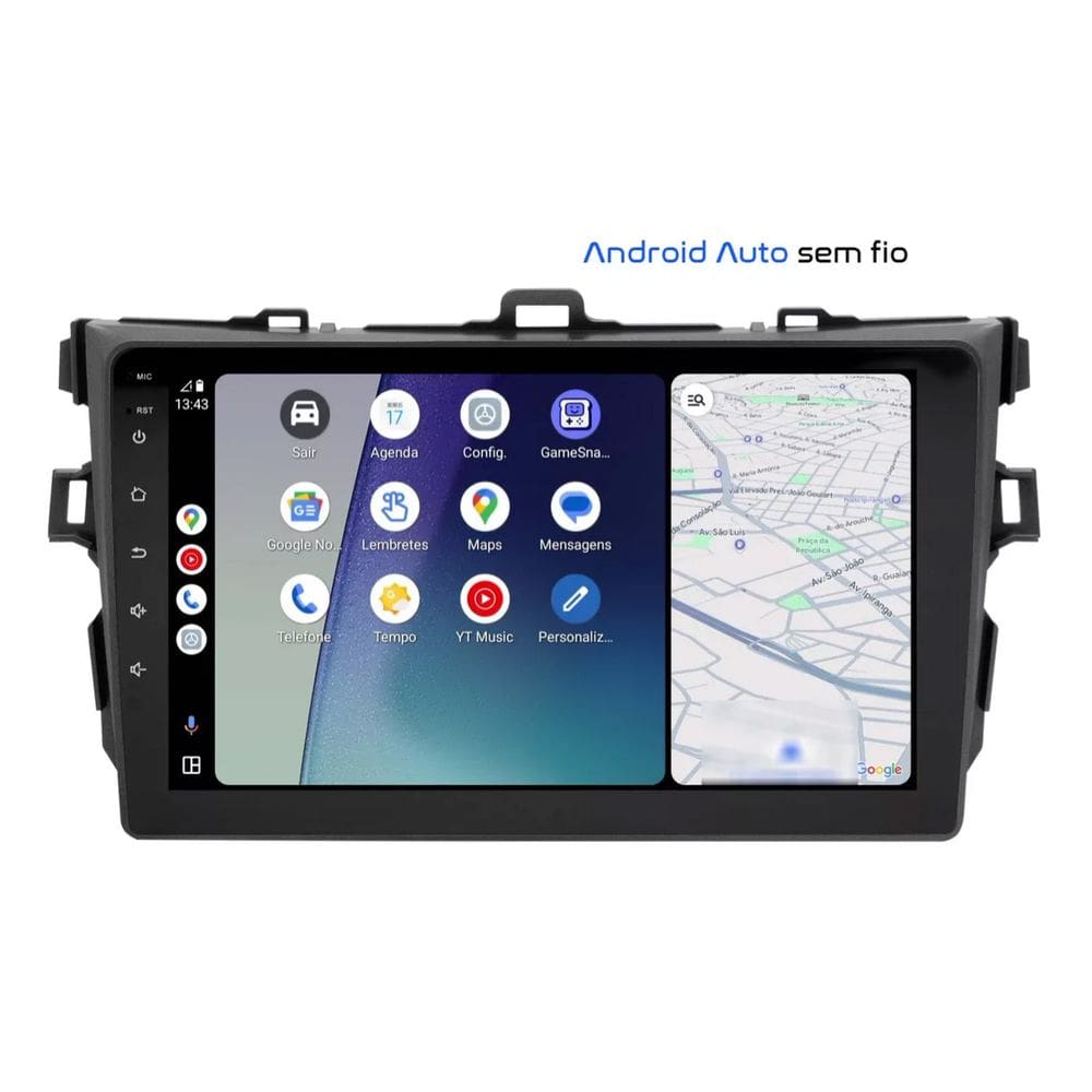 Central Multimídia Corolla 2008 2009 2010 2011 2012 2013 Svart Tela de 9" 2GB de RAM Android Auto e Carplay + Câmera de ré