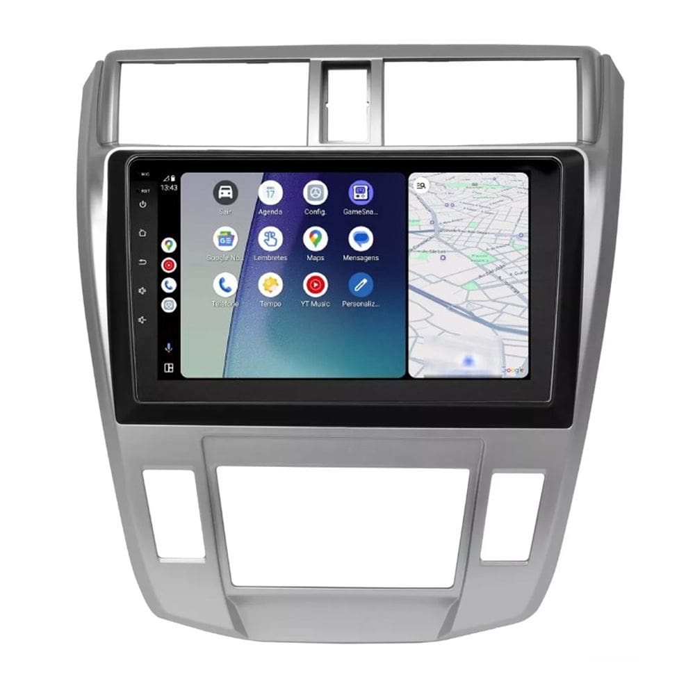 Central Multimídia Honda City 2009 2010 2011 2012 2013 2014 Ar Digital Svart Tela de 9&quot; 2GB de RAM Android Auto e Carplay + Câmera de ré