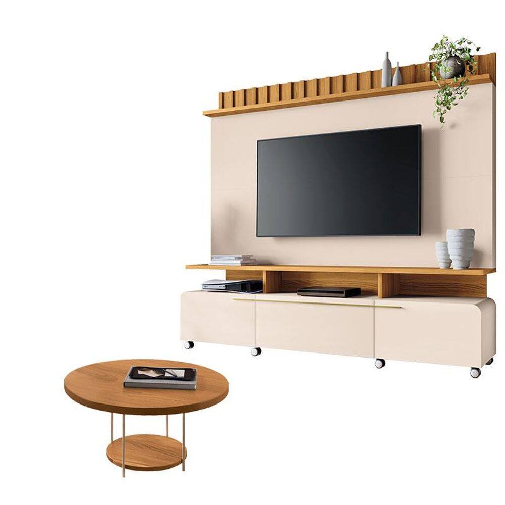 Estante Home Theater Artís Off White Cinamomo e Mesa de Centro Sky Cinamomo – HB Móveis