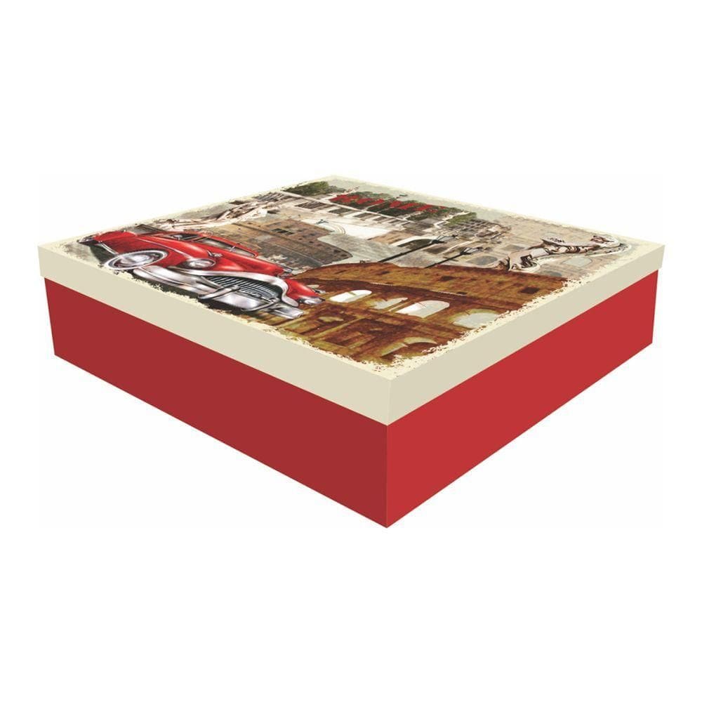 Caixa De Presente Estampada Roma Vintage - 35cm X 9cm