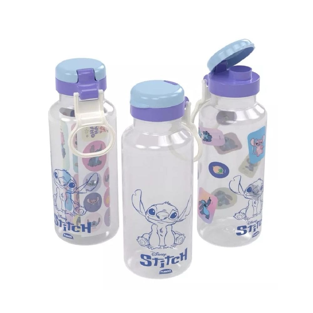 Kit 03 Garrafa Squeeze Fun Abre Fácil Stitch 600 Ml Com Cartela de Adesivo Plasútil kwaii Personagem Fofo