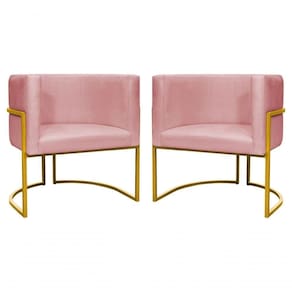 Kit 2 Poltronas Decorativa Luxo Base De Metal Dourada Escritório Recepção Sala Suede Rosa Eli Móveis E Decoração