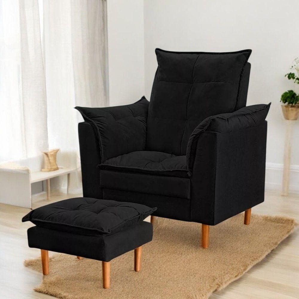 Poltrona Conforto Suede E Mini Puff Opala Cor:preto