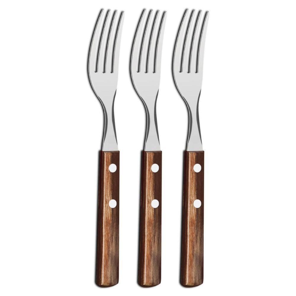 Kit 3 Garfos De Mesa Tramontina Polywood Inox Cabo Castanho