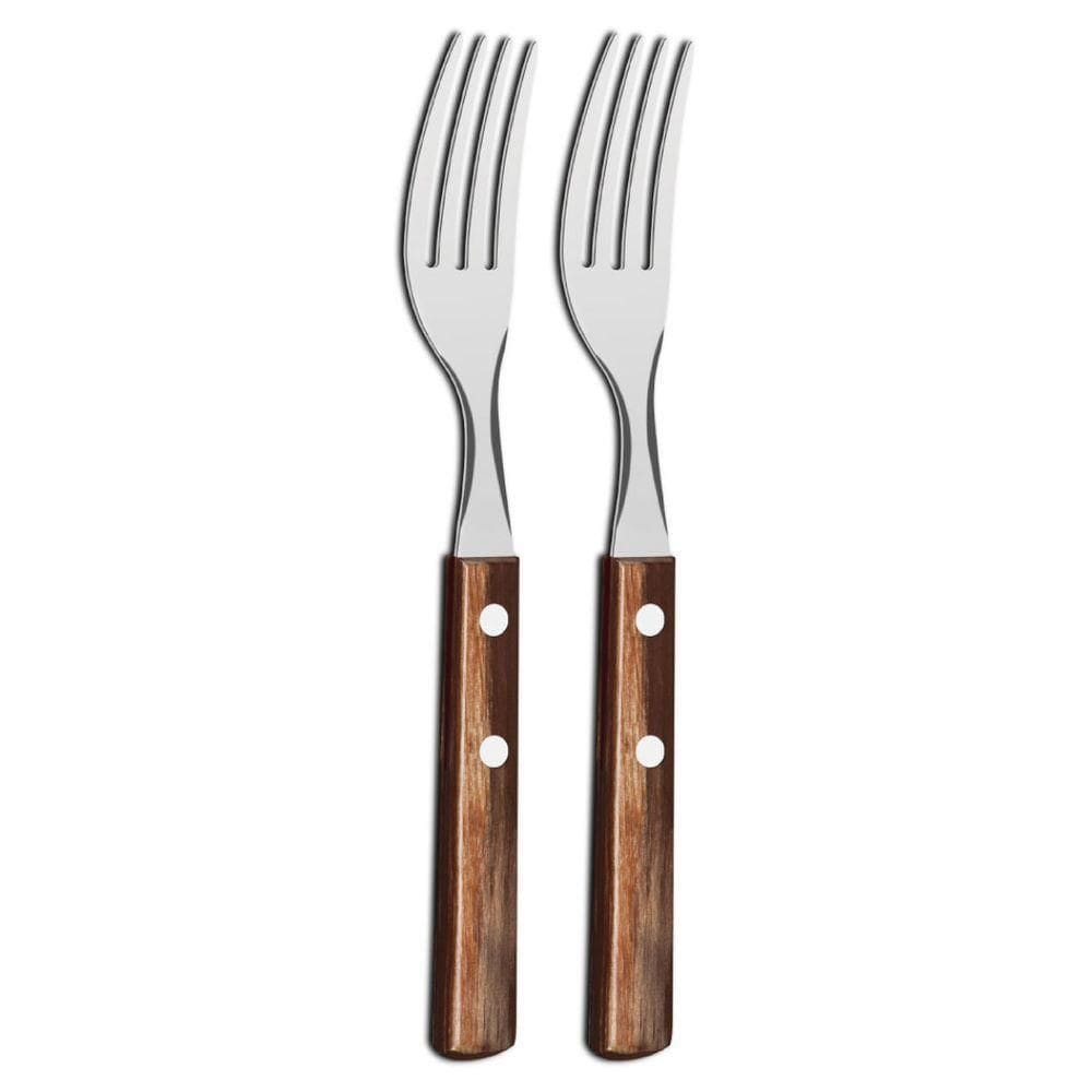Kit 2 Garfos De Mesa Tramontina Polywood Inox Cabo Castanho