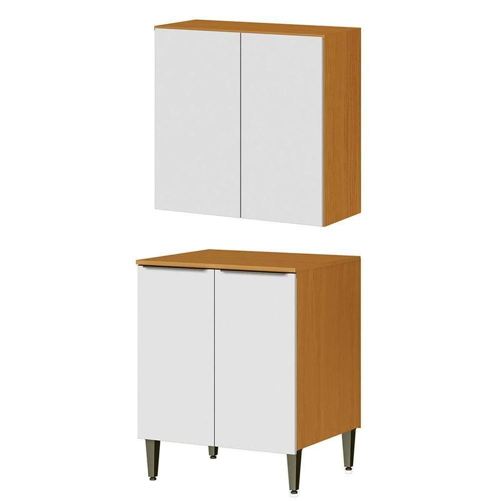 Conjunto Armário Aéreo E Balcão 100% Mdf 2 Portas 70cm Luna Cinamomo/branco