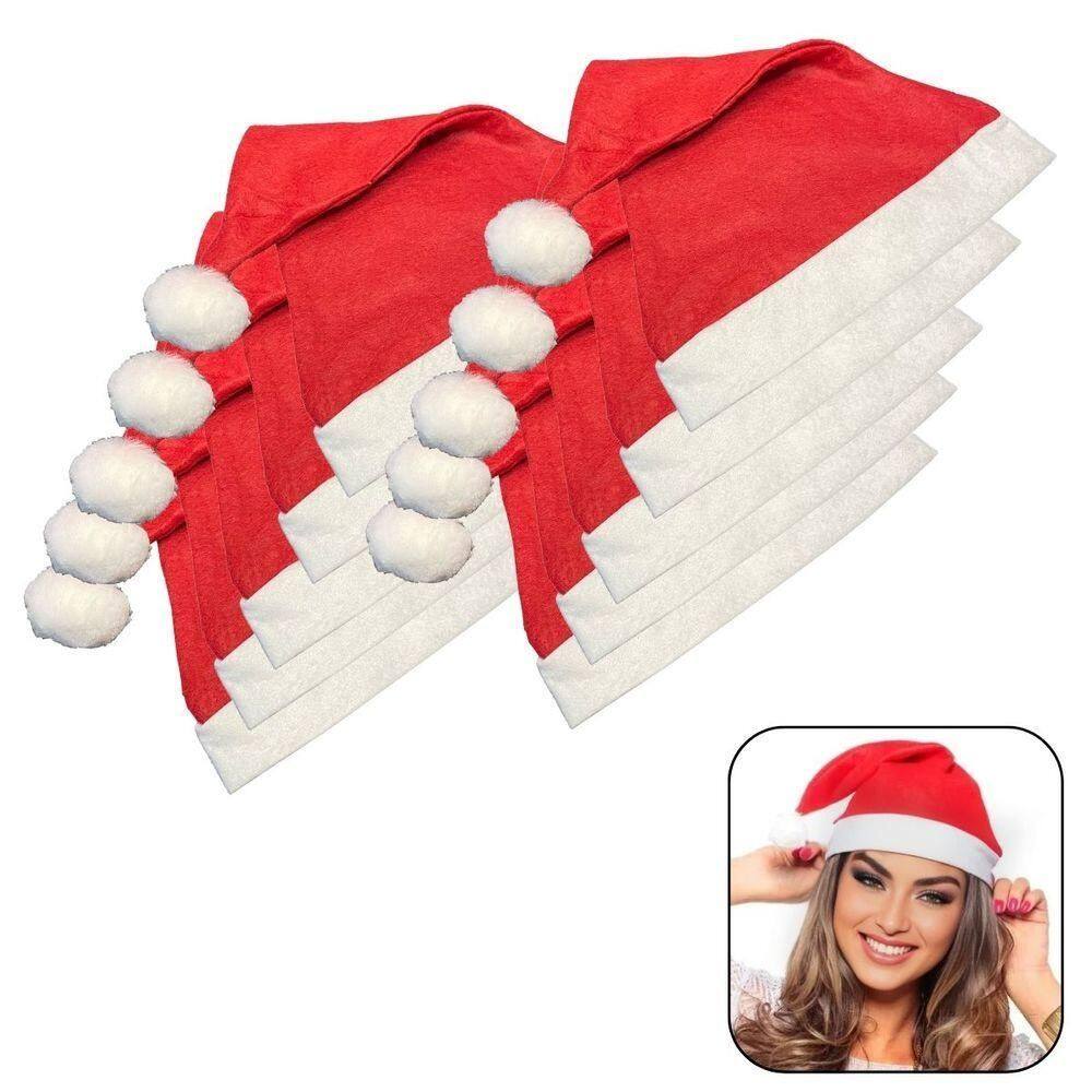 Gorro De Natal Papai Noel Vermelho Feltro - 10 Unidades