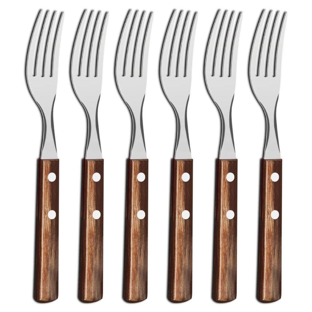 Kit 6 Garfos De Mesa Tramontina Polywood Inox Cabo Castanho