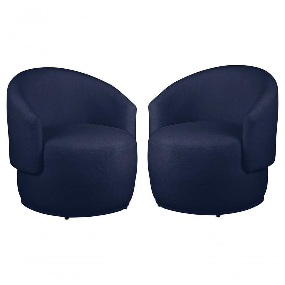 Kit 2 Poltronas Decorativa Redondo Estofada Heitor Sala Escritório E Recepção Suede Azul Marinho Eli Móveis